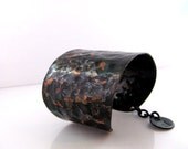 Gift for mom.  Metal   Cuff  Bracelet. Original Finishing.  Copper  with Personalized  Charm . Hammered Oxidized Blacken .