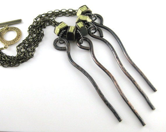 Urban chic.   Mixed metal very  stylish copper  brass  necklace. Hammered , oxidized by Fashion  BrandFaina.