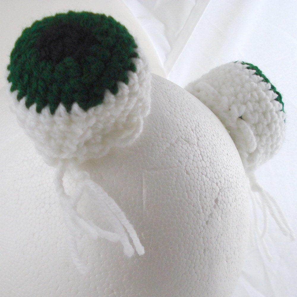 Dark Green Eyes Crocheted Eyeball Bun Covers (1 pair)