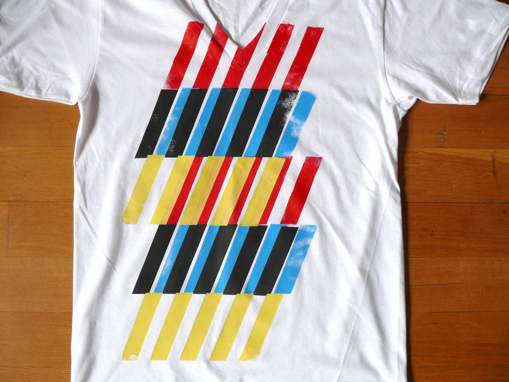 SALE/// Layered Stripes Organic V-Neck Tee // Man's Large