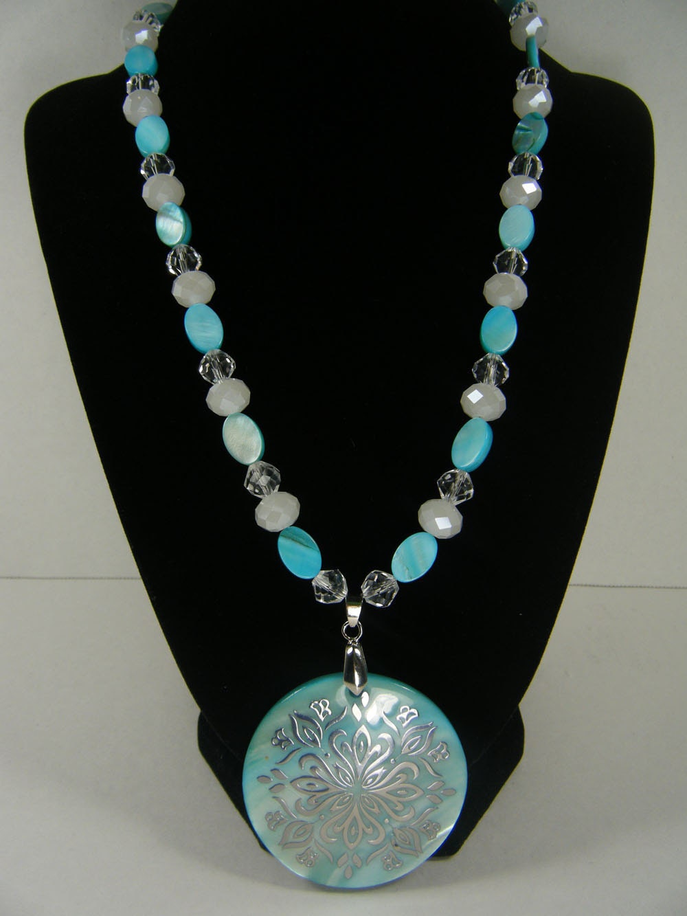 Aqua Shell Pendant with shell and glass beads