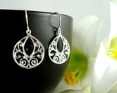 Dainty Filigree Sterling Silver Earrings, Birthday Anniversary Bridesmaid Mother gift Simple daily jewelry