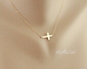 Sideways cross Necklace, Cross Charm Necklace, 14k GOLD FILL Sideways Cross, simple daily jewelry, Birthday, Mothers Necklace
