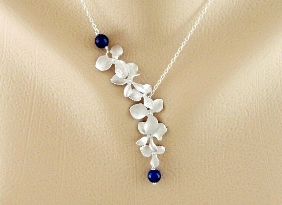 Wire wrapped Pearl Orchid Necklace, Dainty Bridesmaids Jewelry, STERLING Silver, Bridal Jewelry, Maid of Honor Necklace