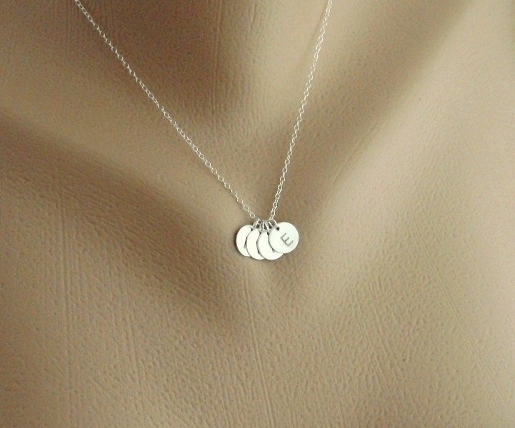 TWO Initials Necklace, Two Monograms Necklace, STERLING Silver disc charm necklace, Simple daily jewelry, Couple, Mother's necklace