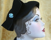 Hat- Black wool hat 1940s Hollywood Regency - Irene Dunne