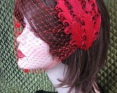 Fascinator - Feather Fascinator with Veiling Headpiece