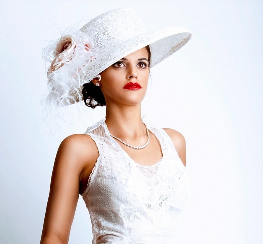 Hat - Big brimmed white lace hat