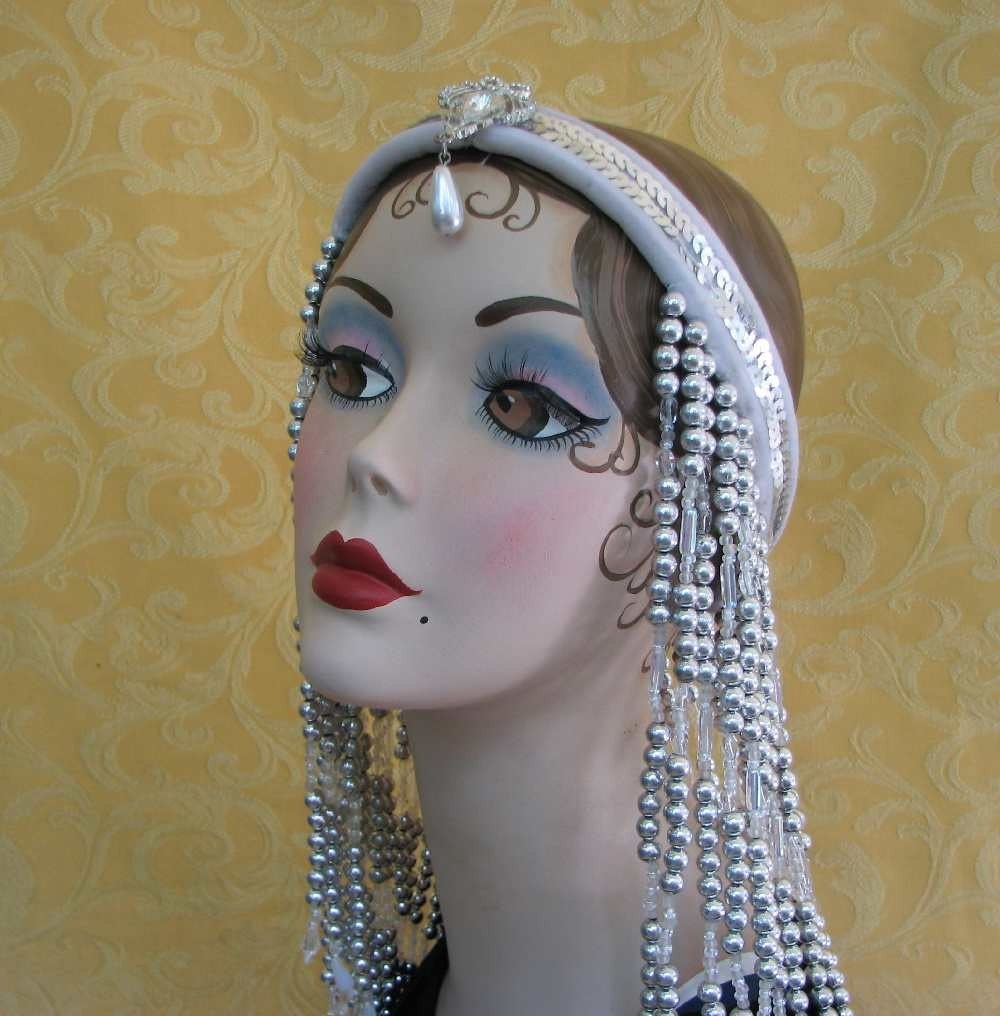 Flapper Headpiece Hand Beaded 1920s Headband Art Deco Headdress
