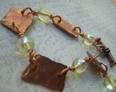 Hammered Copper Bracelet with Pale Green Beaded Accents
