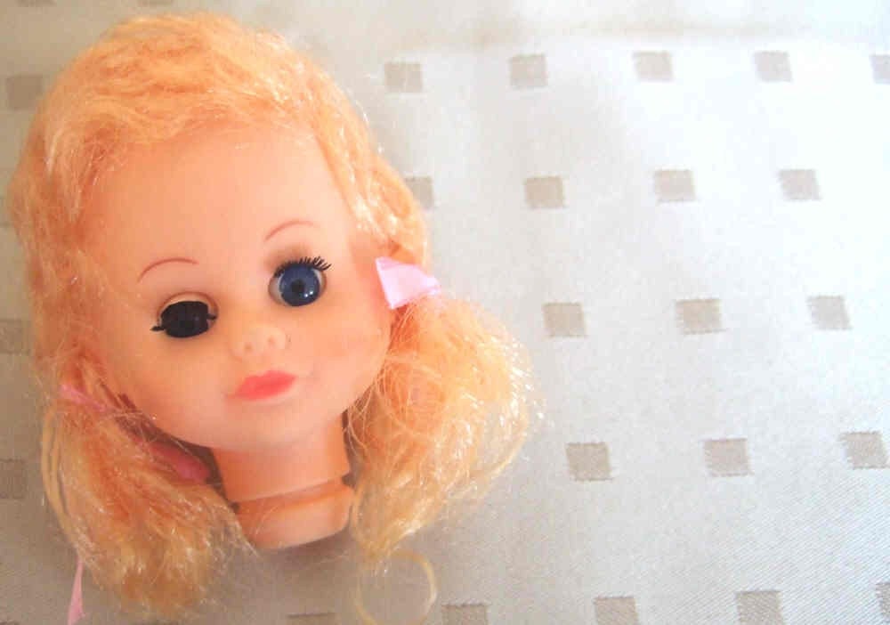 VINTAGE doll HEAD with pigtails