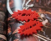 SALE WHAM Necklace Comic Book plastic laser cut RED batman spiderman superman