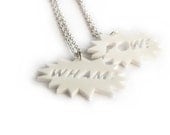 SALE POW Necklace Comic Book plastic laser cut WHITE batman spiderman superman