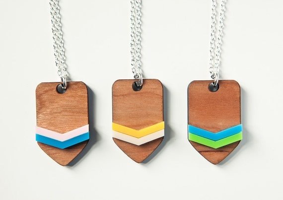 Chevron Necklace laser cut wood and plastic