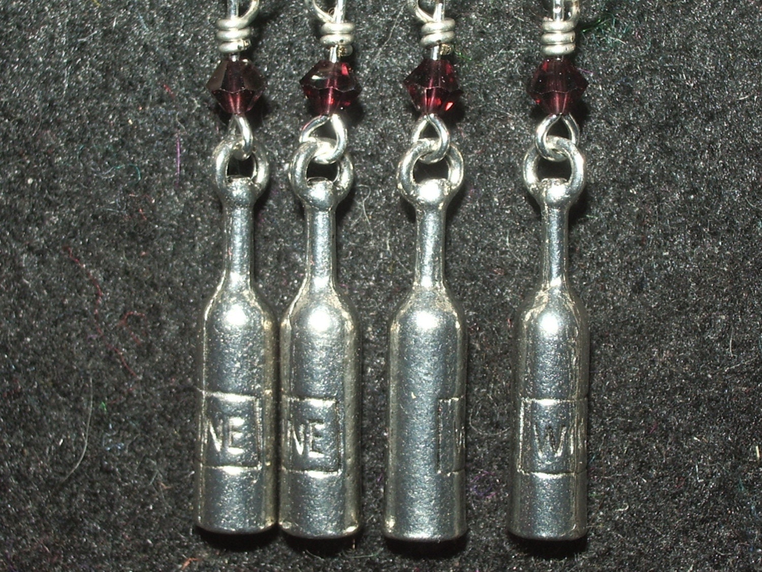 Wine bottle stitch markers with burgandy swarovski crystal - set of four