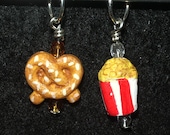 SUPER SALE - Fun food stitch markers - pretzel and popcorn - set of two