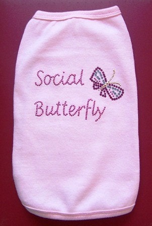 Pink dog tank with crystal Butterfly Small