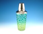 Cocktail Shaker - River Rocks - Green and Yellow - Frosted - Custom Painted and Etched Glassware