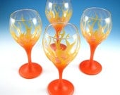 Wine Glasses - Tribal Flames - Set of 4 - Yellow and Red with Gold Flake