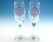 Champagne Flutes - Celtic Star - Purple and Orange - Custom Painted Glass - Wedding Toasting Flutes