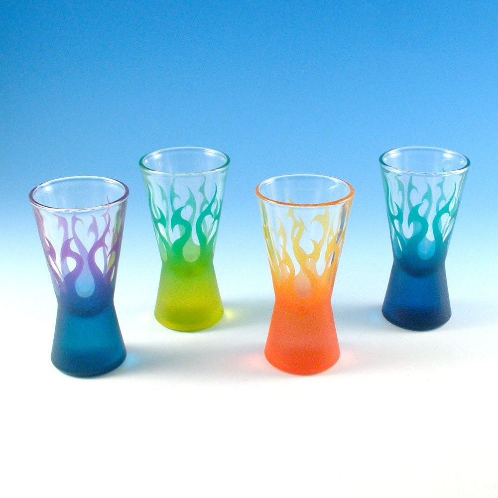 Biconic Shooter Glasses - Tribal Flames - Set of 4 - Custom Painted Glassware
