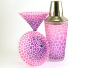 Martini and Shaker 3 pc Set - River Rocks - Pink and Purple Frost - Custom Painted Glassware