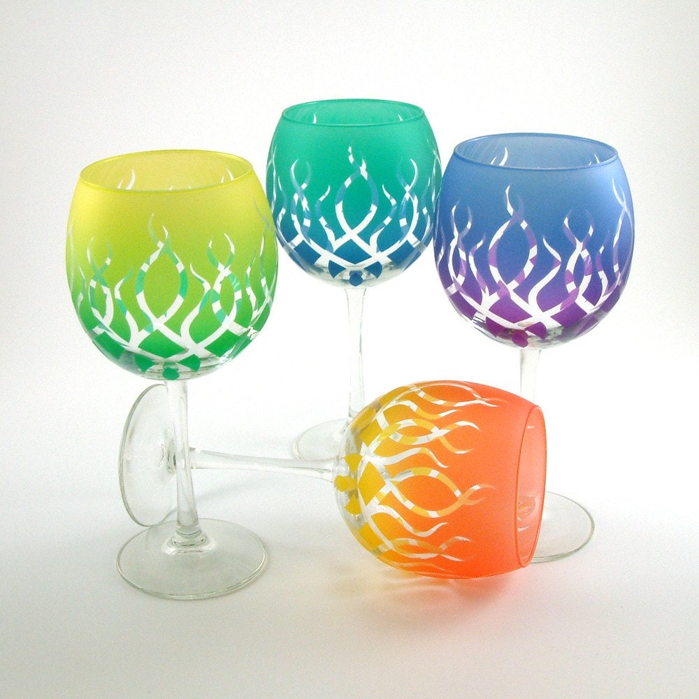 Wine Glasses - Strands - Set of 4 - Custom Painted Glassware