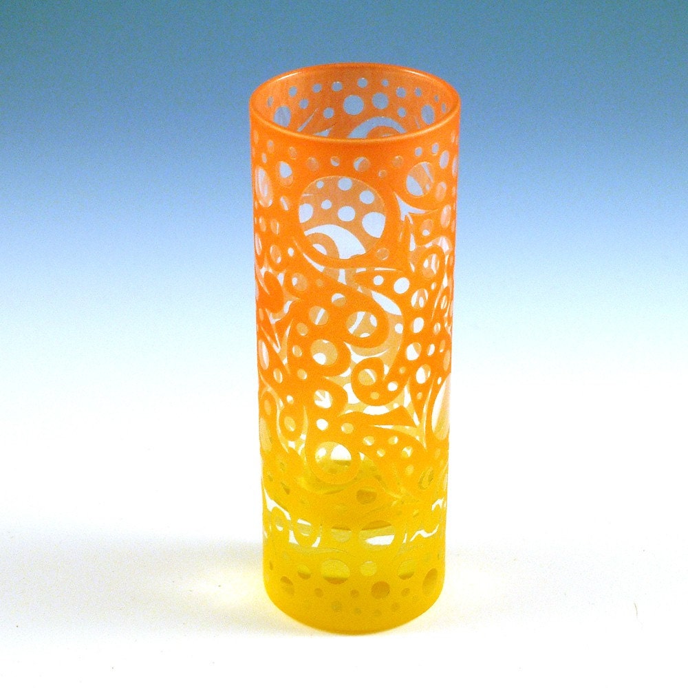 Shooter Glass - Bubbling Arrows - Orange and Yellow - Custom Painted and Etched Glassware