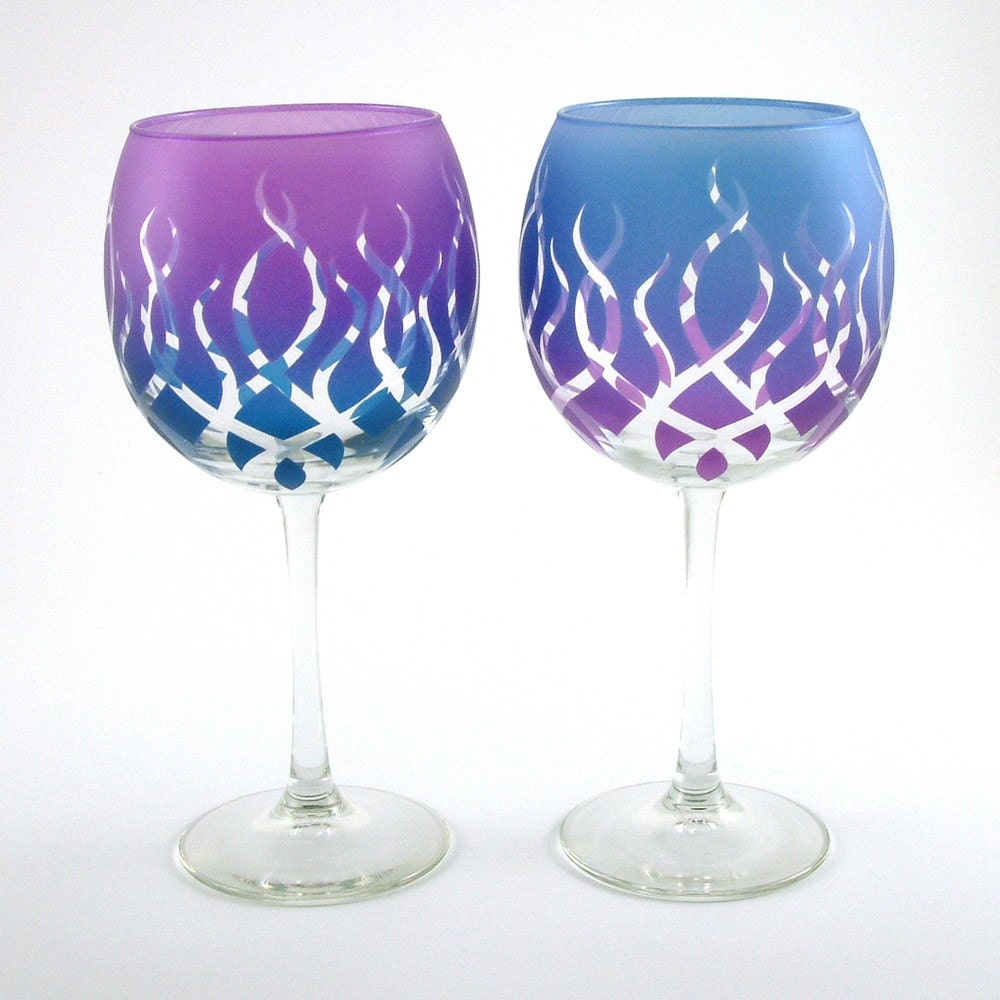 Strands Wine Glasses - Etched and Painted Glassware - Custom Personalized Stemware