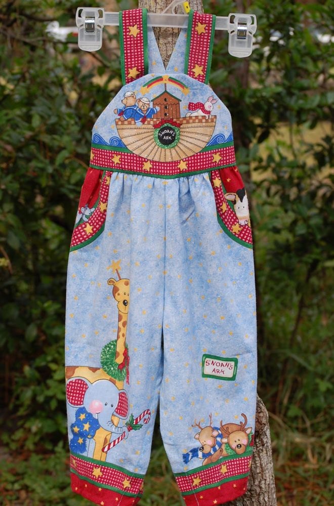 Boy or Girl, size 24 months, Noah's Ark Overalls.