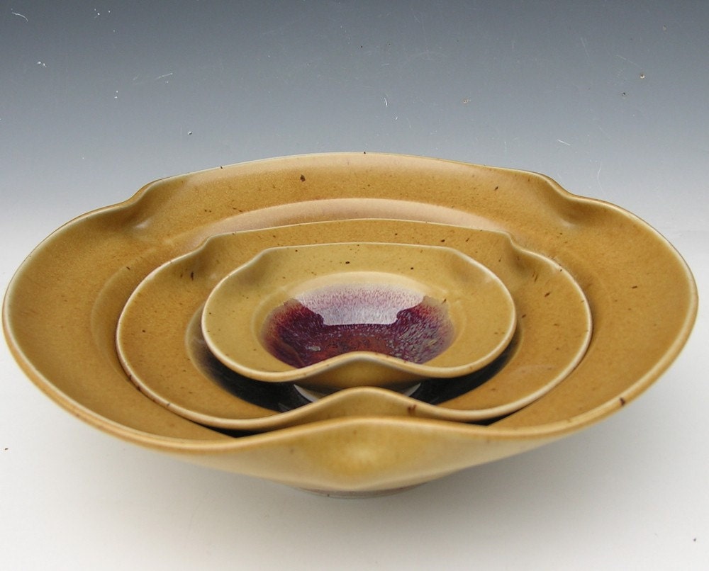 Nesting Bowl Set - Made to Order - Honey Yellow Copper Red Ceramic Pottery - Set of 3