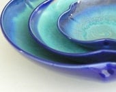 Nesting Bowl Set- Made to Order - Turquoise Cobalt Blue Ceramic Pottery - Set of 3 - clearmountaincraft