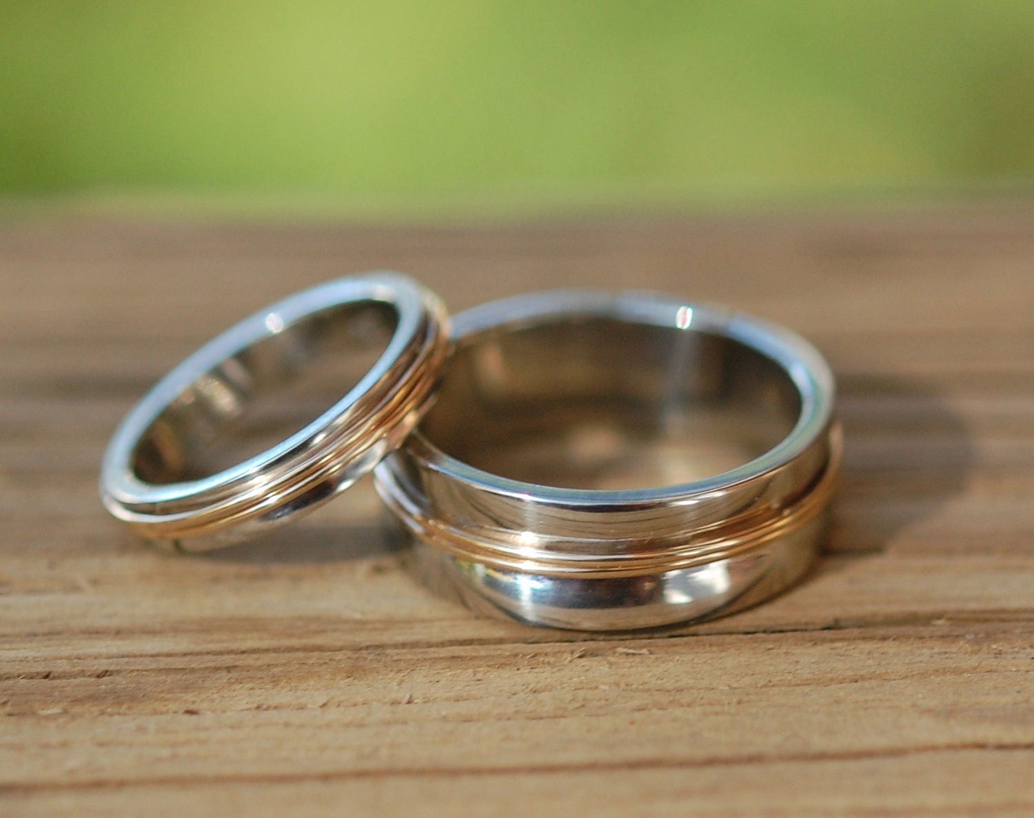 White and Yellow Gold Pathway Wedding band Set