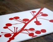 RED BERRIES - Set of 6 letterpress folded cards