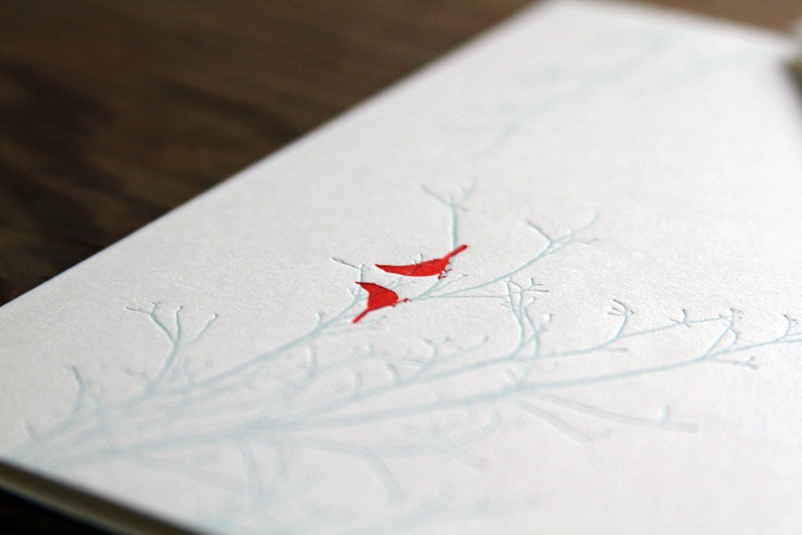 Red Birds Letterpress Stationery - Set of 6 Folded Cards & Envelopes
