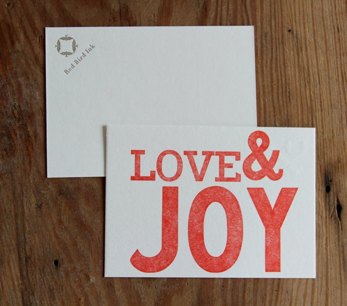 Love & Joy: Letterpress Flat Cards and Envelopes (50ct) Bulk Set