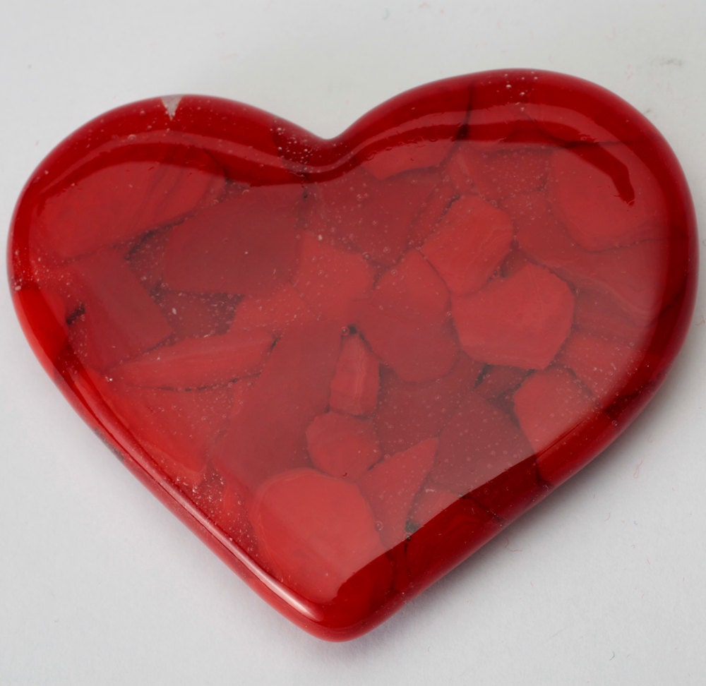 Heart shaped Fused glass pocket mirror, 3.5 x 2.5 inches - Artdefleur
