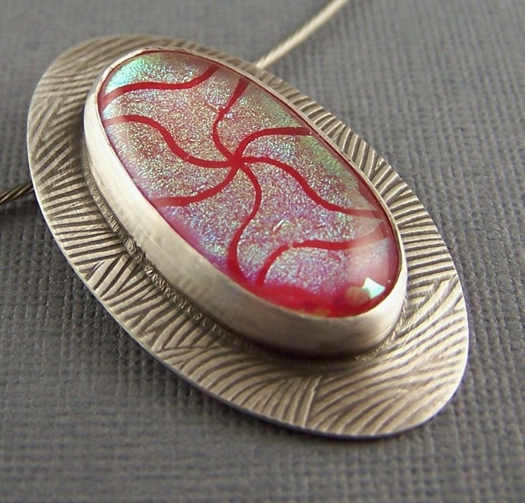 Sterling Silver and Red Dichroic Fused Glass Pendant