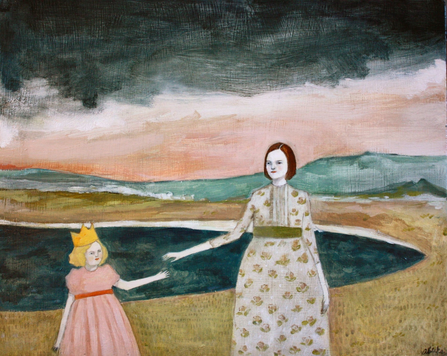 fine art print of original oil painting - Clover followed her imaginary friend everywhere