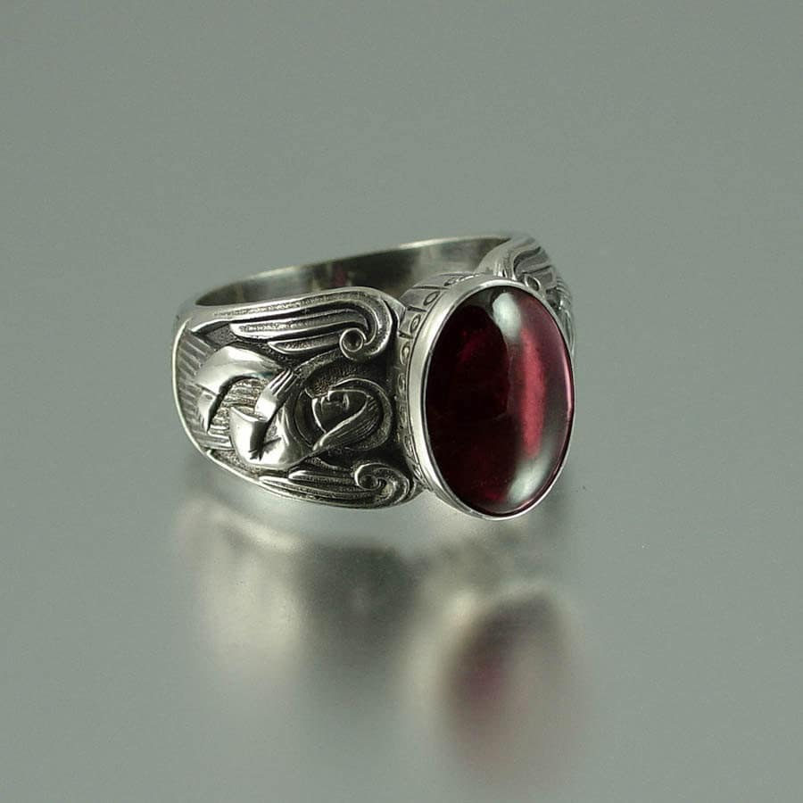 Mens Rings Silver on Guardian Angels Mens Silver Ring With Garnet By Wingedlion On Etsy