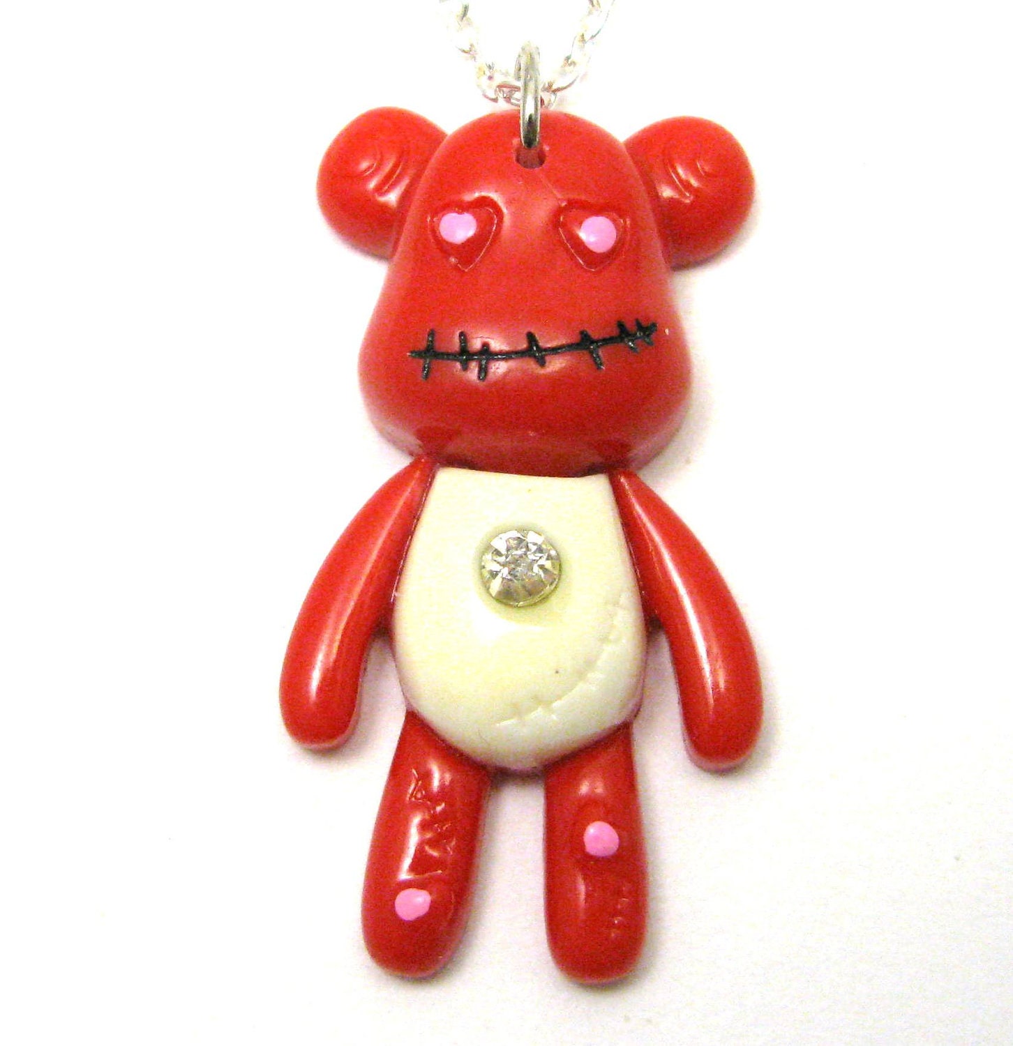 Zombie Bear Necklace on silver chain