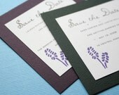 Lavender wedding save the date card screen print in purple
