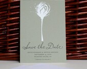 110 Nature inspired screenprint Save the Date card white ink on beautiful green tea paper