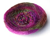 Pin - Felted Wool,  Plum and Leaf