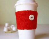 Cup Cozy - Knitted and lightly felted, in Red