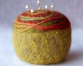 Pincushion - Felted Wool, rust and leaf 