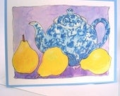 Cards - Teapot and Pears set of 4, FREE SHIPPING within the US