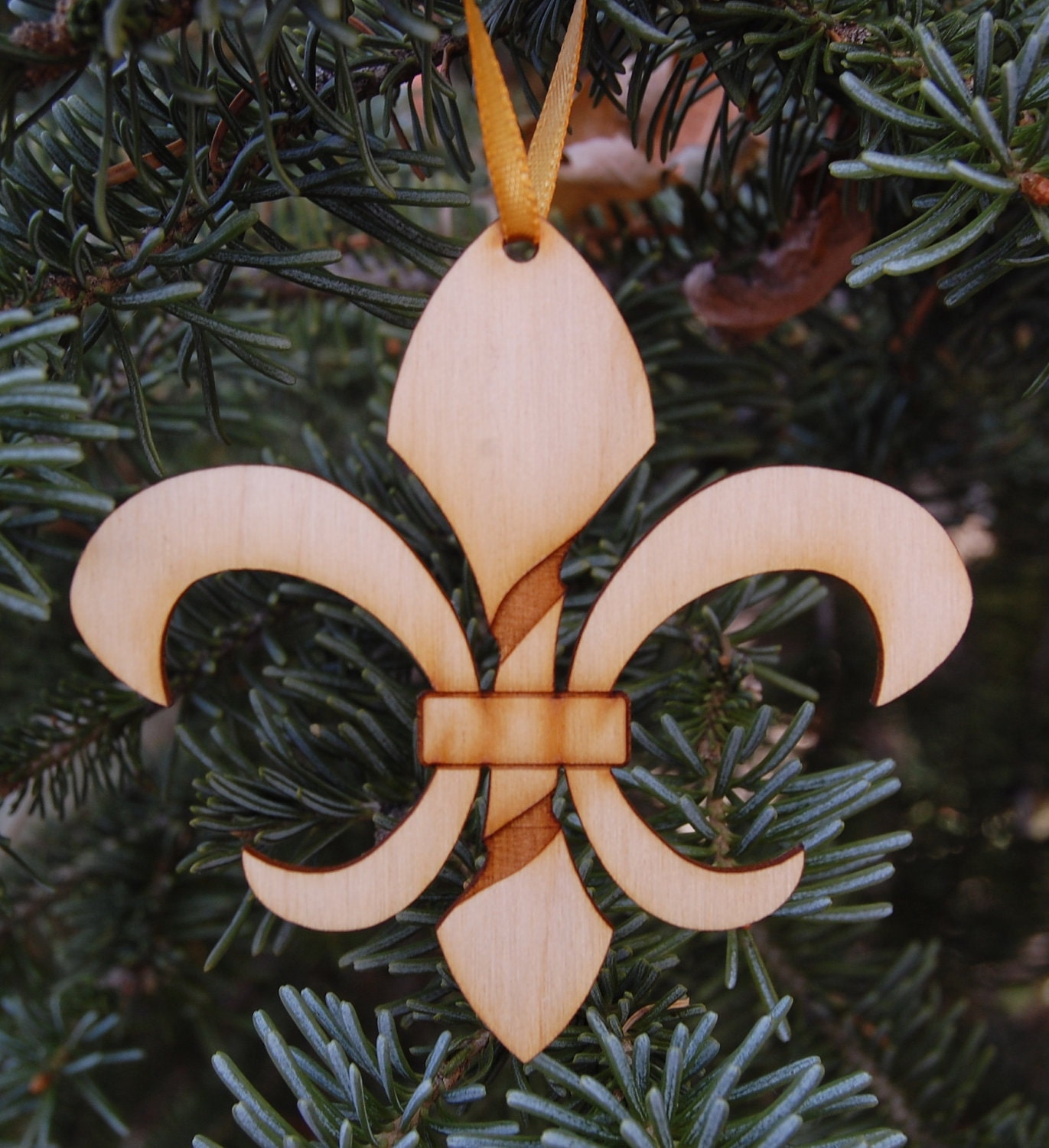 Twisted Fleur de Lis Christmas Ornament, wooden - New Orleans Saints- Who Dat