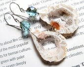 Teal Sapphire, Bejeweled Geode Slice Earrings