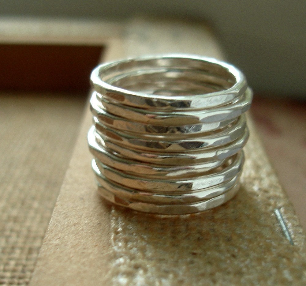 Stackers Recycled Silver Hammered Stacking Ring Set FREE SHIPPING - Two Rings